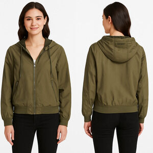 NWT DKNY Lightweight Hooded Windbreaker Jacket Olive Green Size Small